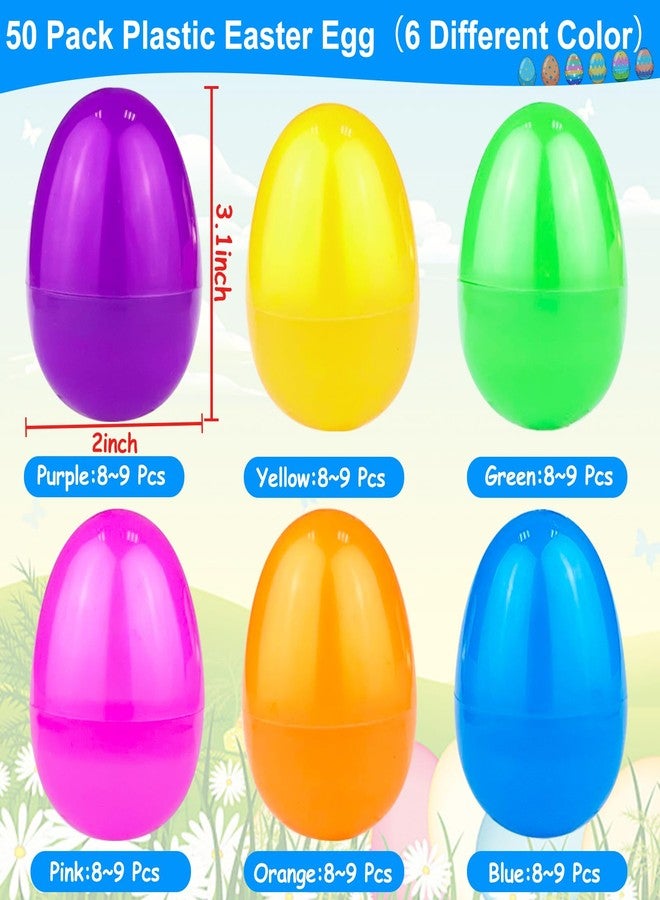 AMENON 3.1" Large Plastic Easter Eggs Bulk Easter Basket Stuffers Essentials 50 Pack Surprise Egg Empty 6 Spring Colors for Kids Toddlers Jumbo Fillable Eggs Hunt Games Party Favors Filling Treats - Image 2